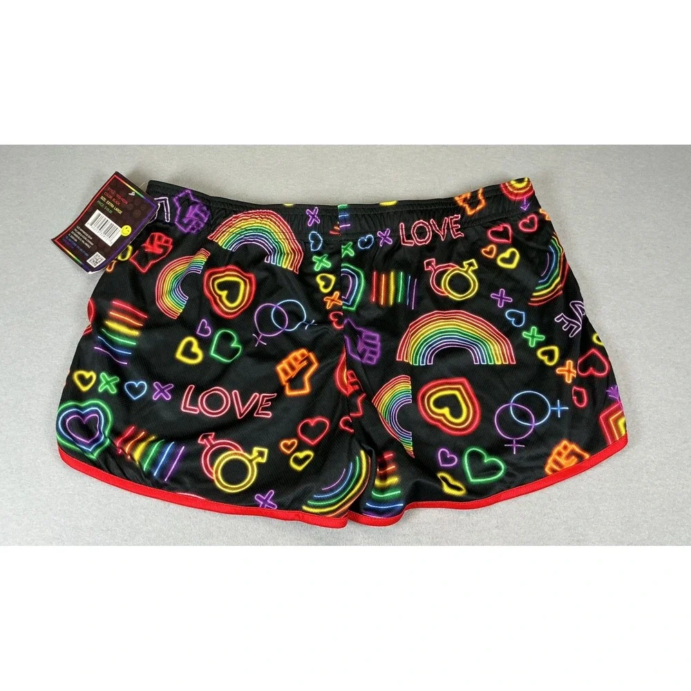 Uzzi Pride Neon Rainbow Swim Shorts Mens XL Black UV50+ Beach NWT